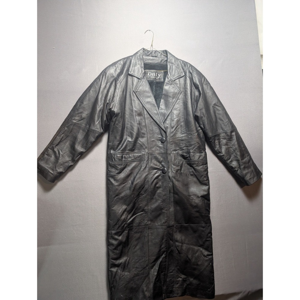 Only Leather Wear Long Trench Coat Womens M Black Fleece Lined Single Breasted
